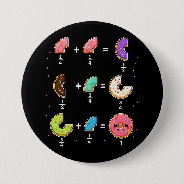 Donut Fractions Learning Math Humor Button (Front)