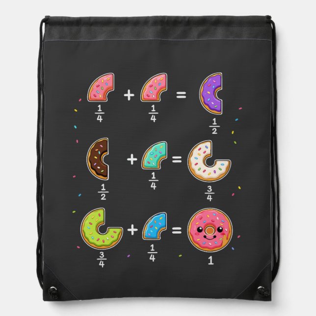 Donut Fractions Learning Math Humor Drawstring Bag (Front)