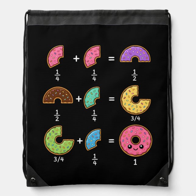 Donut Fractions Learning Math Humor Drawstring Bag (Front)