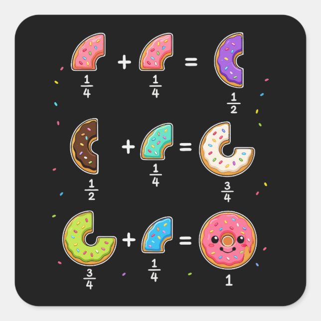 Donut Fractions Learning Math Humor Square Sticker (Front)