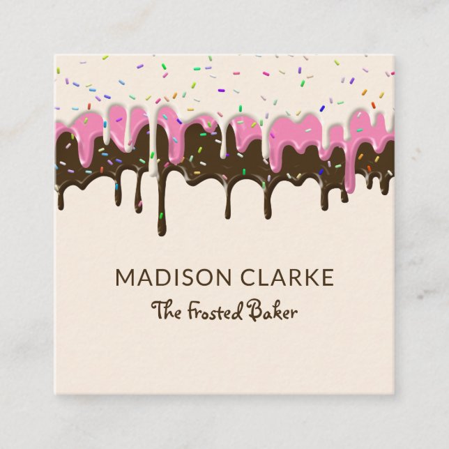 Donut Frosting Sprinkles Baker Bakery Square Business Card (Front)