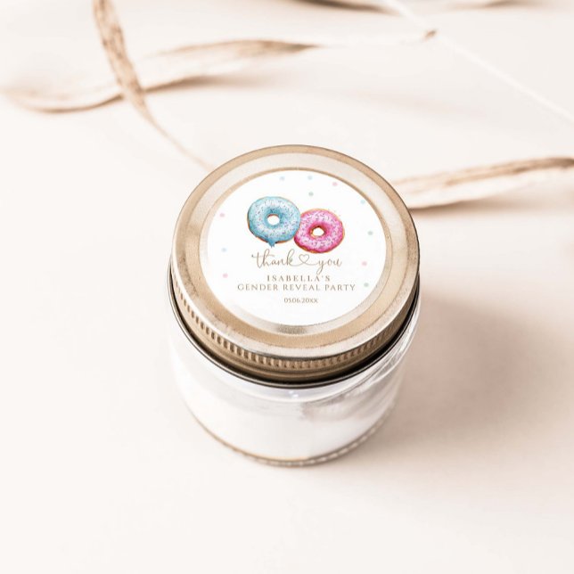 Donut Gender Reveal Boy Or Girl Party Classic Round Sticker (Creator Uploaded)