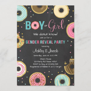 Donut Gender Reveal Invitation Boy or Girl He She
