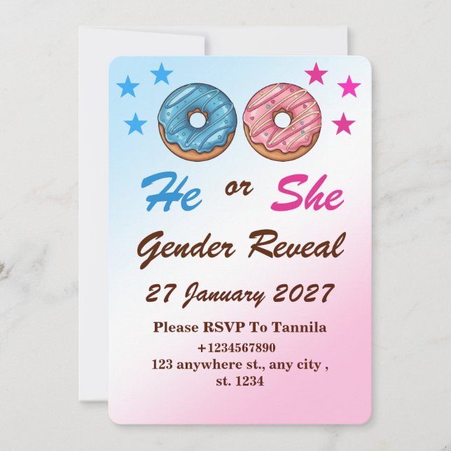 Donut Gender Reveal InvitatIon Card (Front)