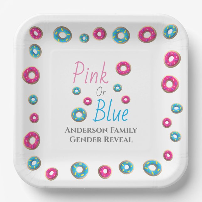 Donut Gender Reveal Paper Plates (Front)