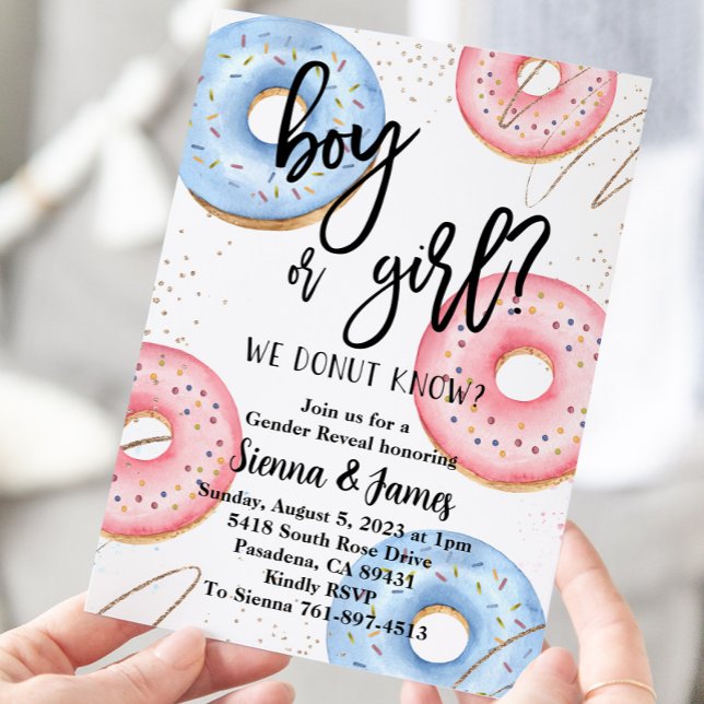 Donut Gender Reveal, We Donut Know, Pink Or Blue Invitation (Creator Uploaded)