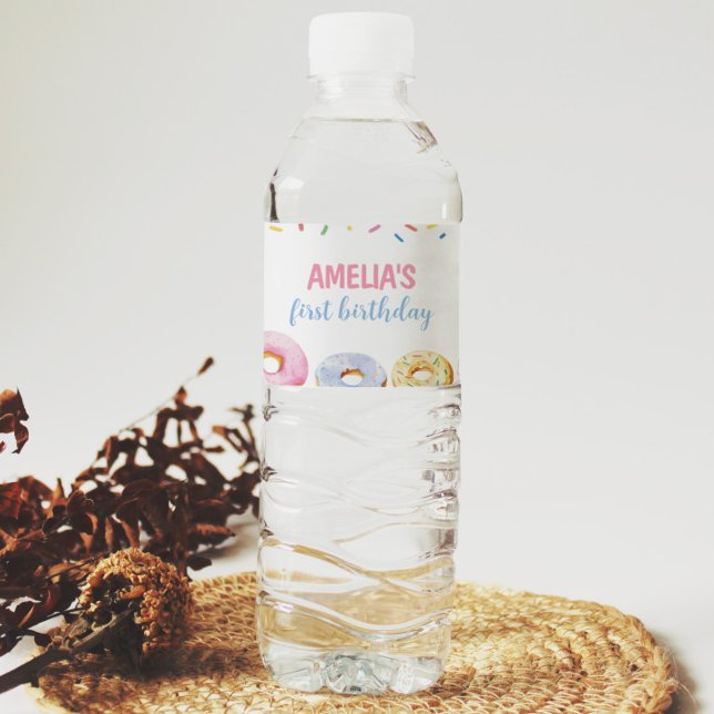 Donut Girl Birthday Water Bottle Label (Creator Uploaded)