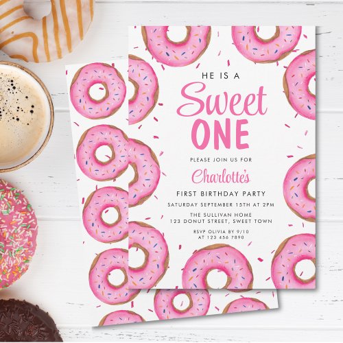 Donut Girls First Birthday Party  Invitation
