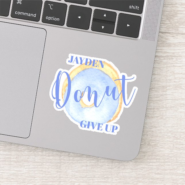Donut Give Up - Cute Blue Donut Personalized Vinyl Sticker (Detail)