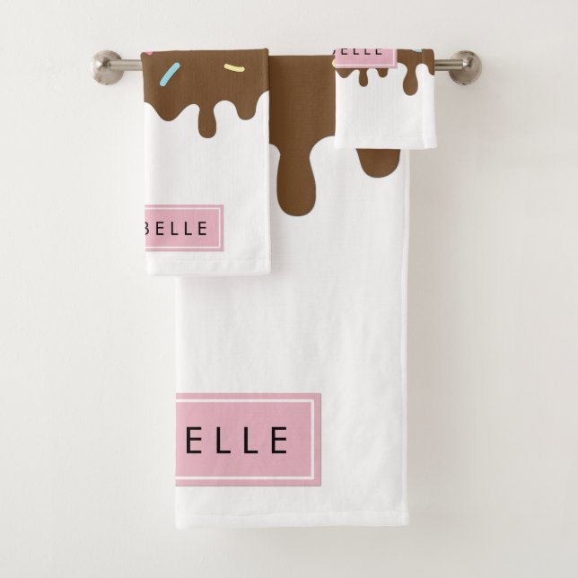 Donut Glaze, Icing, Frosting, Sprinkles, Your Name Bath Towel Set (Insitu)