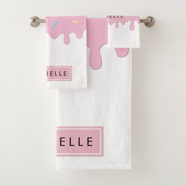 Donut Glaze, Icing, Frosting, Sprinkles, Your Name Bath Towel Set (Insitu)