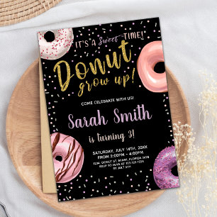 Donut Glitter Shadow Donut Birthday Invitations