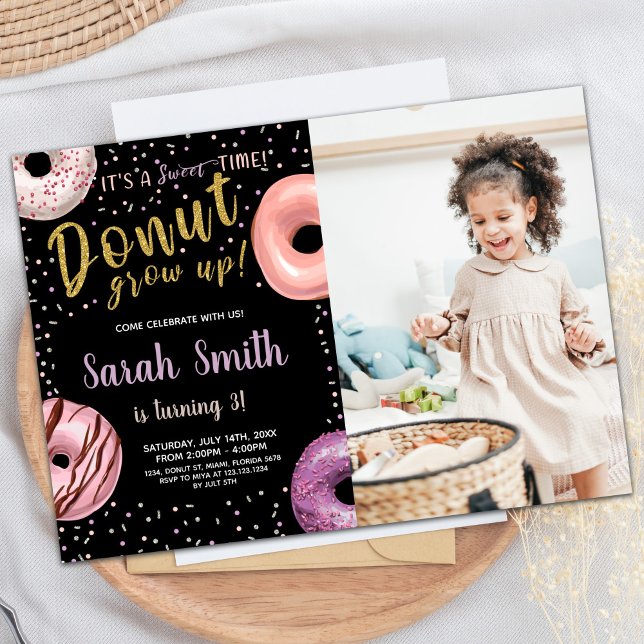 Donut Glitter Shadow Photo Donut Birthday Invitation (Donut Glitter Shadow Photo Donut Birthday Invitation)
