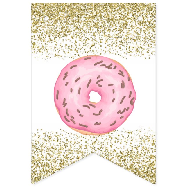 Donut Gold Sprinkles Happy Birthday Banner (First Flag)
