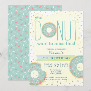 Donut Green x Gold Boy Birthday Invitation