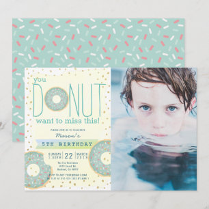 Donut Green x Gold Photo Boy Birthday Invitation