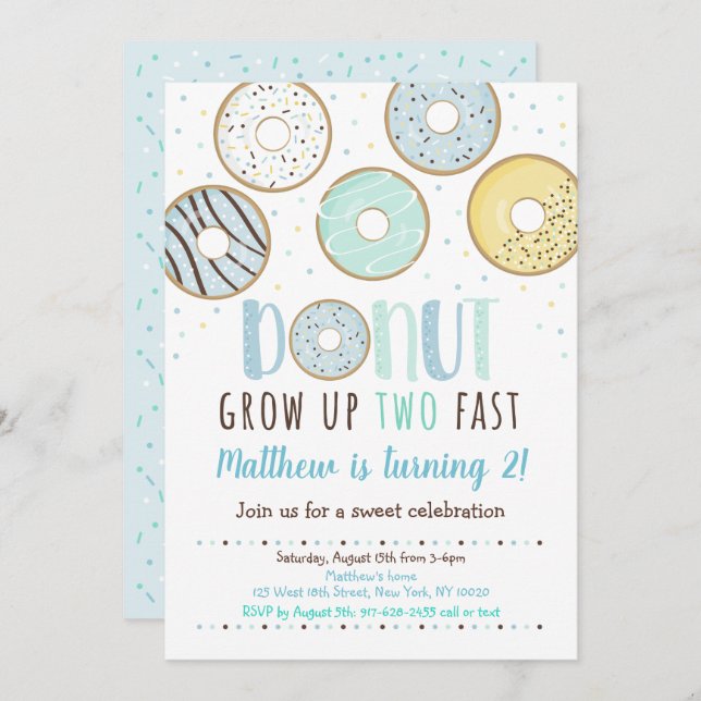 Donut Grow TWO Fast Birthday Invitation (Front/Back)