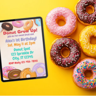 Donut Grow Up 1st Birthday Invitation