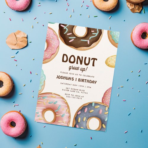Donut Grow Up 1st Birthday Invitation