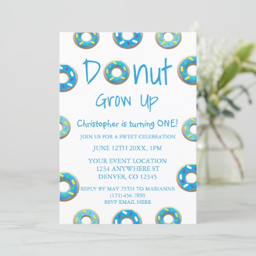 Donut Grow Up 1st Birthday Invitation