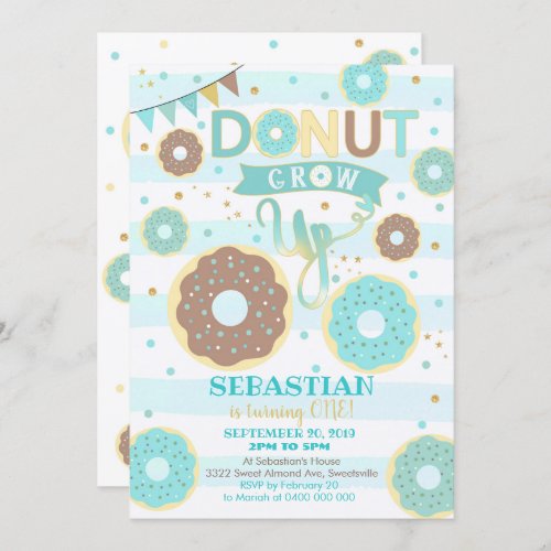 Donut Grow Up 1st Birthday Invitation Boy Donut