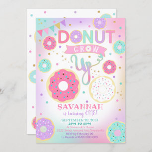 Donut Grow Up 1st Birthday Invitation - Girl