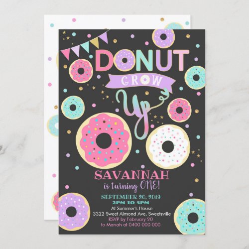 Donut Grow Up 1st Birthday Invitation _ Girl
