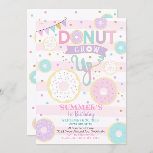 Donut Grow Up 1st Birthday Invitation _ Girl