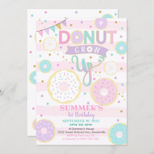 Donut Grow Up 1st Birthday Invitation - Girl