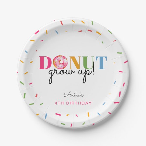 Donut Grow Up Birthday Cute sprinkles party Paper Plates