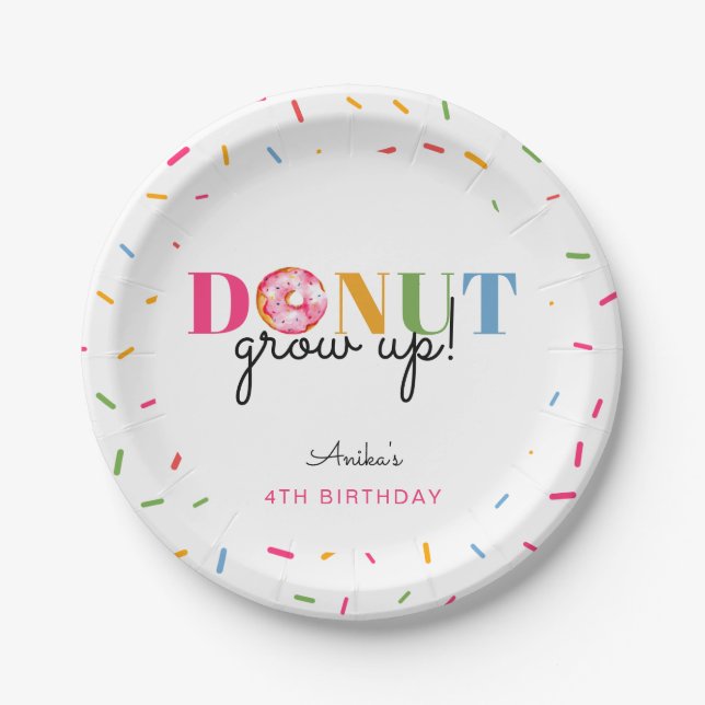 Donut Grow Up Birthday Cute sprinkles party Paper Plates (Front)
