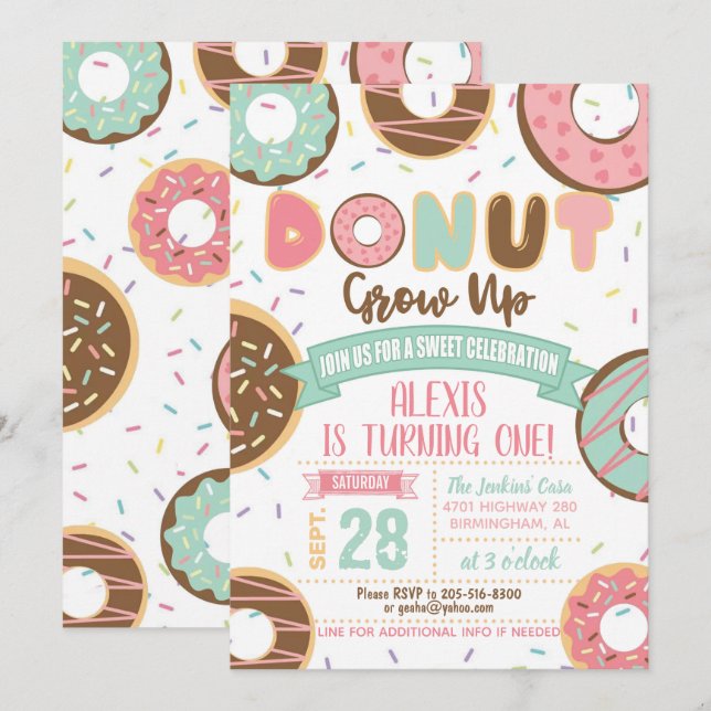 Donut Grow Up Birthday Invitation (Front/Back)
