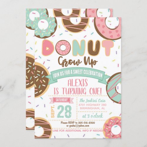 Donut Grow Up Birthday Invitation