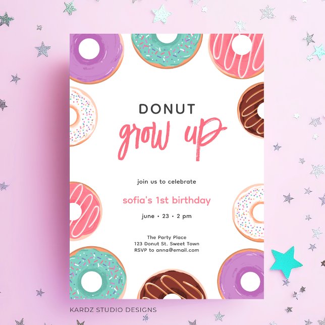 Donut grow up birthday Invitation (Customize this invitation for any kid's birthday party.)