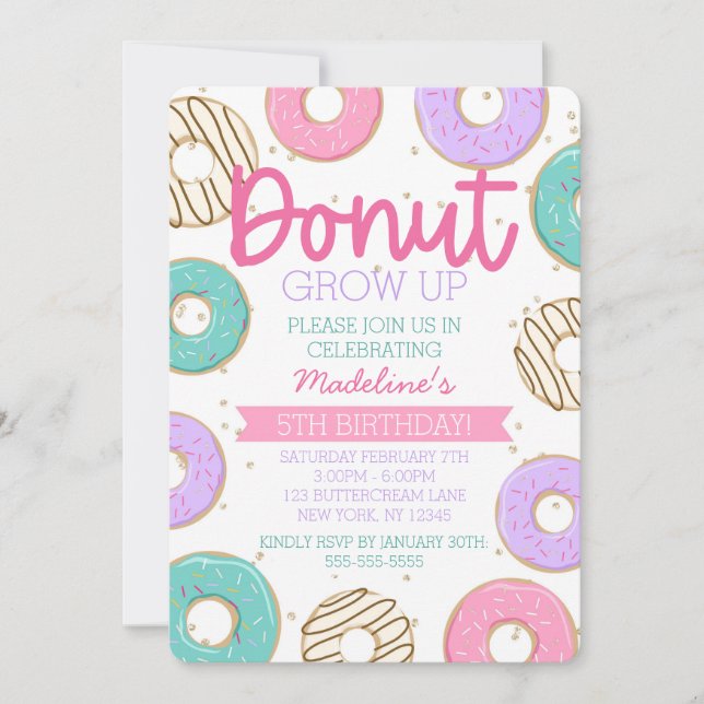 Donut Grow Up Birthday Invitation (Front)