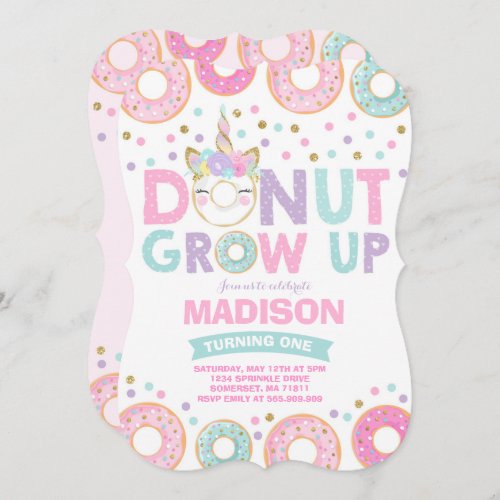 Donut Grow Up Birthday Invitation Donut  Unicorn