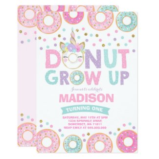 Donut Grow Up Birthday Invitation Donut & Unicorn