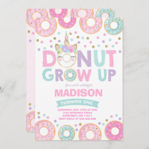Donut Grow Up Birthday Invitation Donut & Unicorn