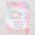 Donut Grow Up Birthday Invitation Donut & Unicorn