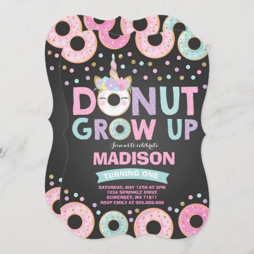 Donut Grow Up Birthday Invitation Donut  Unicorn