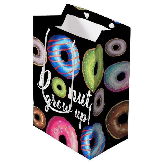 Donut Grow Up Birthday Party Doughnuts Medium Gift Bag (Front Angled)