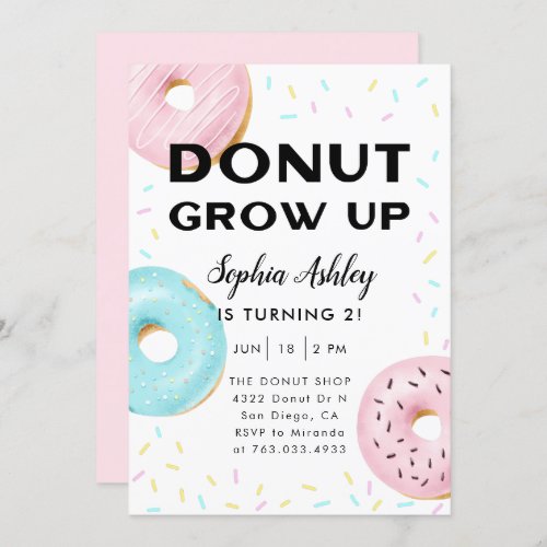 Donut Grow Up Birthday Party Invitation