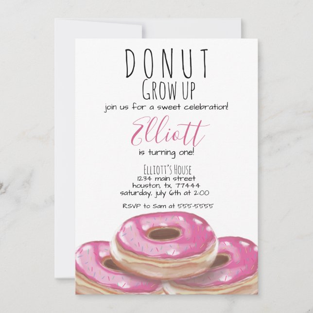 Donut grow up birthday party invitation (Front)