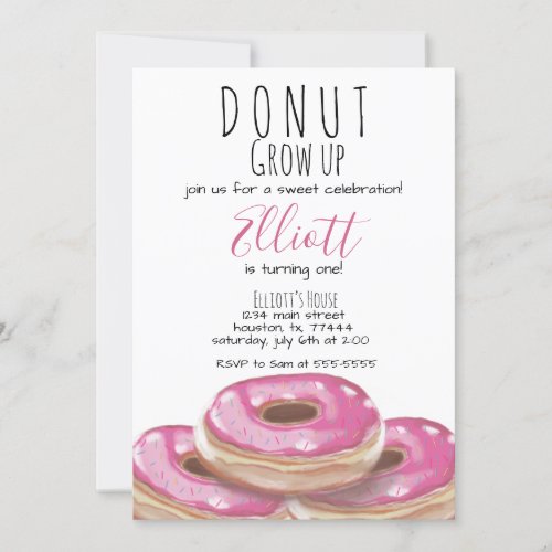 Donut grow up birthday party invitation