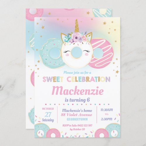 Donut Grow Up Birthday Party Unicorn Donut Invitation