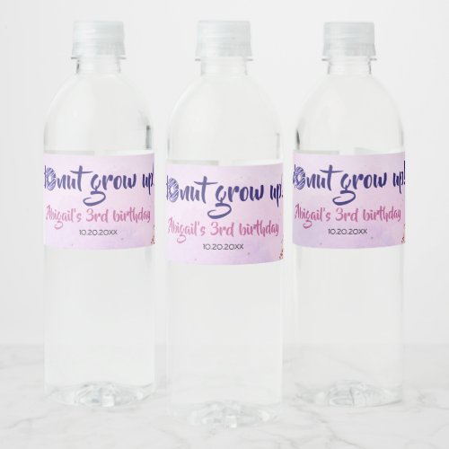 Donut Grow Up Birthday Party Water Bottle Label