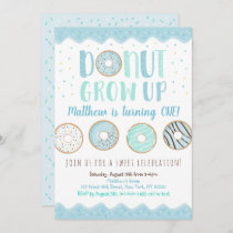 Donut Grow Up Blue Donut Birthday Invitation