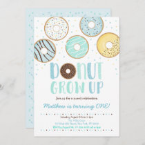 DONUT Grow Up Blue Donut Boy Birthday Invitation