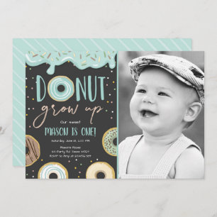 Donut Grow Up Blue Pastel Boy First Birthday Invitation