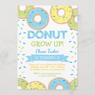 Donut Grow Up Boy Birthday Invitation Blue